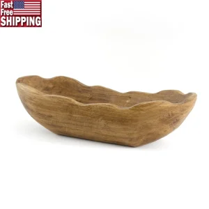 Decorative Dough Bowl Carved Wood Centerpiece