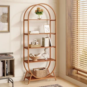 5-Tier Arched Bookcase, 70.8" ,Freestanding Display