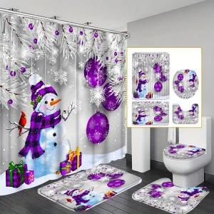 4pcs Christmas purple checkered scarf Snowman pattern