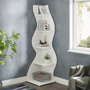 Corner Shelf, Modern 5-Tier Wall Corner Bookshelf,